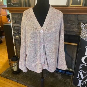 Luxurious St. John Marled Foil Pink Confetti Knit Chunky Cardigan M